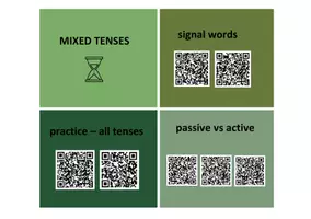 Vorschau - Stationenlernen - Mixed tenses practice task cards - qr codes - Deckblatt