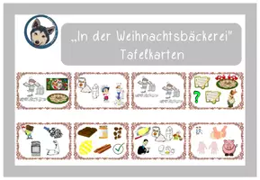 Vorschau - Bildkarten - Tafelkarten passend zu "In der Weihnachtsbäckerei" mit Genially-Präsentation - Deckblatt