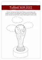 Vorschau - Arbeitsblätter - WM 2022 in Katar: Nachdenk-Blatt (Ausmalbild FIFA-Pokal mit Reflexions-Aufgaben) - Seite 1