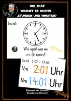 Vorschau - Spiele - Materialpaket - Uhr - gemischte Uhrzeiten - Wie spät ist/ war es in/vor ... Stunden UND Minuten? (ALLE) - Deckblatt