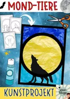 Vorschau - Mal- und Bastelvorlagen - Mondtiere-Fensterbilder / Winter Kunstprojekt mit Seidenpapier - Deckblatt