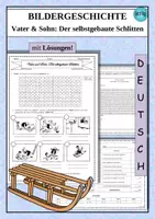 Vorschau - Arbeitsblätter - Bildergeschichte Vater und Sohn Der selbstgebaute Schlitten - Deckblatt