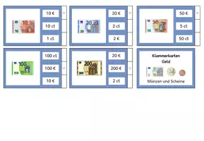 Vorschau - Stationenlernen - 14 Klammerkarten Münzen Scheine Euro/Cent - Seite 2