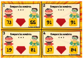 Aperçu - Cartes d'exercices - Atelier maths <100 - Atelier 5 : Comparaison des nombres - Page 1