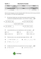 Vorschau - Test - Test zum Thema "Binomische Formeln"_Klasse 8 - Deckblatt
