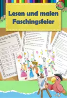 Vorschau - Arbeitsblätter - Kunst Fasching, Lesen und Malen Wimmelbild - Deckblatt