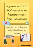 Vorschau - Arbeitsblätter - Argumente hinsichtlich ihrer Seriosität prüfen Argumenttypen und Argumentationsweisen - Deckblatt