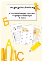 Vorschau - Arbeitsblätter - Vorgangsbeschreibung - 4 illustrierte Übungen zum Thema Vorgangsbeschreibungen - 3. Klasse - Deckblatt