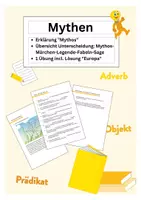 Vorschau - Arbeitsblätter - Mythen - Erklärung, 1 Übung incl. Lösung - Fragen beantworten "Europa" - Deckblatt
