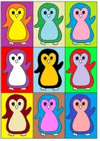 Vorschau - Arbeitsblätter - Pinguine im Warhol-Stil anmalen/gestalten, Malvorlage, Winter - Deckblatt
