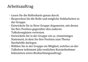 Vorschau - Stundenentwürfe - Stundenplanung und Rollenspiel zum Thema Sterbehilfe (Arbeitsauftrag) - Deckblatt