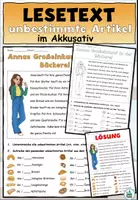 Vorschau - Arbeitsblätter - Lesetext unbestimmte Artikel im Akkusativ "Annas Großeinkauf in der Bäckerei" DaZ / DaF / Deutsch - Deckblatt