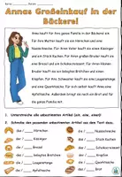 Aperçu - Feuilles d'exercices - Texte de lecture - Articles indéfinis à l'accusatif "Annas Großeinkauf in der Bäckerei" - Allemand - Page 1