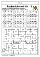 Vorschau - Arbeitsblätter - Addition Subtraktion ZR 10 20 100 Rechenlabyrinthe - Seite 3