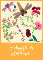 Aperçu - Affichage - 10 cliparts de printemps : fleurs - libellule - tous niveaux - Page de couverture