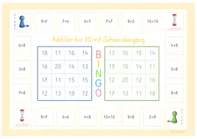 Vorschau - Arbeitsblätter - Bingo: Addition bis 20 (mit Zehnerübergang) Mathematik - Seite 1