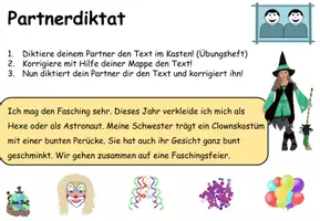 Vorschau - Aufgabenkarten - Partnerdiktat "Fasching" DaZ / Deutsch - Seite 1