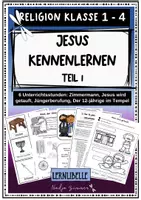 Vorschau - Arbeitsblätter - Jesus kennenlernen 1 - Religion Grundschule Jesus, der Zimmermann, der 12-jährige Jesus im Tempel, Jüngerberufung, Jesus wird getauft - Deckblatt