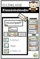 Vorschau - Poster - Klassenkalender - Tafelkalender - Hausübungstafel – Eulenklasse - Deckblatt