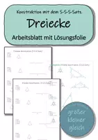 Vorschau - Arbeitsblätter - Dreiecke konstruieren (S-S-S-Satz) - Arbeitsblätter mit Lösungsfolien - Deckblatt