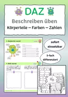 Vorschau - Arbeitsblätter - DaZ: Beschreiben üben - Körperteile, Farben, Zahlen - Deckblatt