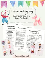 Vorschau - Arbeitsblätter - Lesespaziergang - Karneval/Fasching - 3-fach differenziert #euroflocken - Deckblatt
