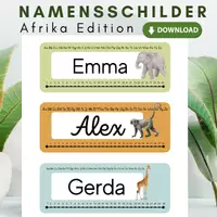 Vorschau - Mal- und Bastelvorlagen - Namensschilder Vorlagen Afrika Tiere Edition - Seite 1