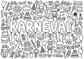 Vorschau - Mal- und Bastelvorlagen - Doodle Ausmalbilder für Karneval & Fasching 🎉 Kunstidee - Seite 1
