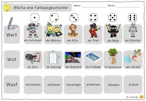 Vorschau - Arbeitsblätter - Würfelgeschichte / Kreatives Schreiben / Geschichten Schreiben / Deutsch - Seite 1