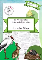 Vorschau - Arbeitsblätter - Tiere der Wiese, lesen und abschreiben, Klasse 1,2 - Deckblatt