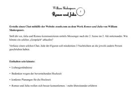 Vorschau - Arbeitsblätter - Aufgabenstellung - Einen Chat zu Romeo und Julia erstellen - Deckblatt