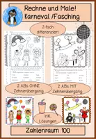 Vorschau - Arbeitsblätter - Rechenmalblätter Karneval, Fasching, Zahlenraum 100, Klasse 2, Rechne und Male, Addition, Subtraktion - Deckblatt