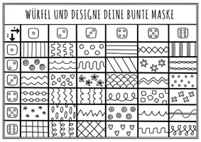 Vorschau - Mal- und Bastelvorlagen - Würfeln & Malen - Würfel deine bunten Masken für Fasching & Karneval - Seite 1
