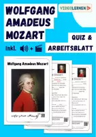 Vorschau - Arbeitsblätter - Musik Mozart Biografie 🎶 Lückentext mit Lösung und Quiz - Deckblatt