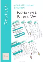 Vorschau - Arbeitsblätter - "Wörter mit F/f und V/v" mehrere Arbeitsblätter mit Lösung - Deckblatt