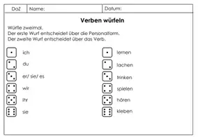 Vorschau - Arbeitsblätter - Arbeitsblatt Verben würfeln - Deckblatt