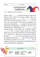 Vorschau - Arbeitsblätter - Lückentext Karneval + Lösung - Deckblatt