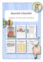 Vorschau - Arbeitsblätter - Bauernhof Arbeitsheft (Aufgaben und Rätsel zum Wortschatz) Bunt & SW - Deckblatt