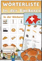 Vorschau - Arbeitsblätter - Wörterliste mit Wörtertabelle "In der Bäckerei" Thema Einkaufen - DaZ / DaF Schweizer Version - Deckblatt
