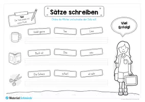 Vorschau - Arbeitsblätter - Erste Sätze schreiben lernen: Schüttelsätze - Seite 1