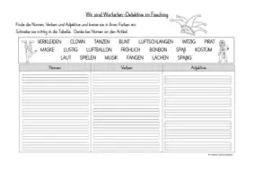 Vorschau - Arbeitsblätter - Wörter nach Wortarten sortieren (Fasching, Karneval) - Deckblatt