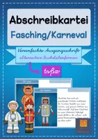 Vorschau - Stationenlernen - Abschreibkartei Fasching Karneval VA+ VA Plus Alternative Buchstabenformen - Deckblatt