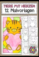 Vorschau - Mal- und Bastelvorlagen - Tiere mit Herzen - 12 Malvorlagen - Deckblatt