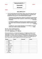 Vorschau - Test - Deutscharbeit Grammatik Bestimmung von Wortarten mit EWH - Seite 1