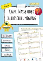 Vorschau - Arbeitsblätter - Kraft, Masse oder Fallbeschleunigung (Arbeitsblatt) - Deckblatt