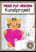 Vorschau - Mal- und Bastelvorlagen - Tiere mit Herzen - Kunstprojekt (fertig geplante Kunststunde) - Deckblatt