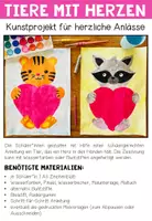 Vorschau - Mal- und Bastelvorlagen - Tiere mit Herzen - Kunstprojekt (fertig geplante Kunststunde) - Seite 1