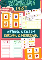 Vorschau - Arbeitsblätter - Klettaufgaben: Obst - Artikel, Silben, Ein- & Mehrzahl - Deckblatt