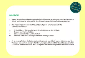 Vorschau - Arbeitsblätter - Klettaufgaben: Obst - Artikel, Silben, Ein- & Mehrzahl - Seite 1