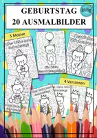 Vorschau - Mal- und Bastelvorlagen - 20 Ausmalbilder zum Geburtstag (Bären) - Deckblatt